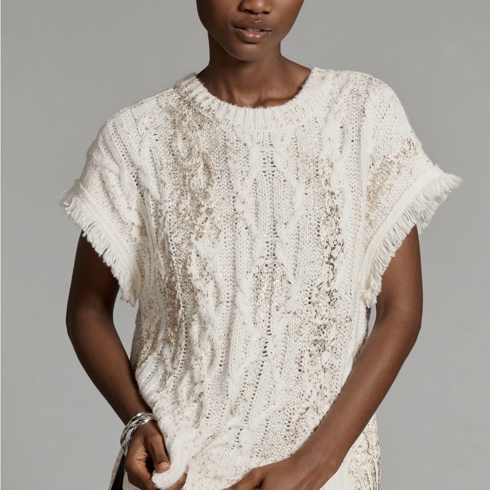 Anthropologie Cream Cable Knit Sweater